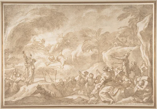 Moses and the Chosen People Behold the Drowning of the Egyptian Army in the Red Sea by Domenico Piola, drawing, 1627-1703