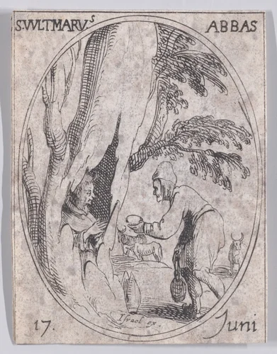 S. Vultmar, abbé (St. Vultmar, Abbot), June 17th, from "Les Images De Tous Les Saincts et Saintes de L'Année" (Images of All of the Saints and Religious Events of the Year) by Jacques Callot, print, 1636