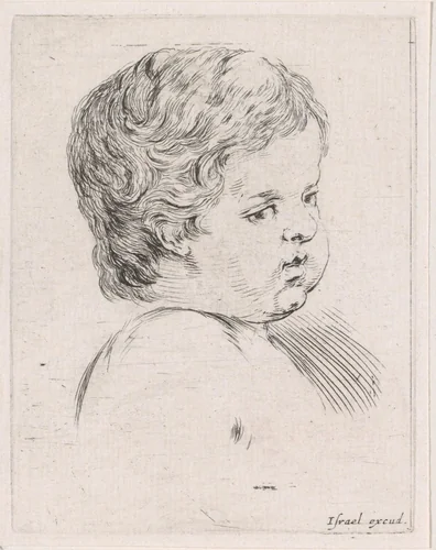 Hoofd van een kind naar rechts by Stefano della Bella, print, 1620-1664