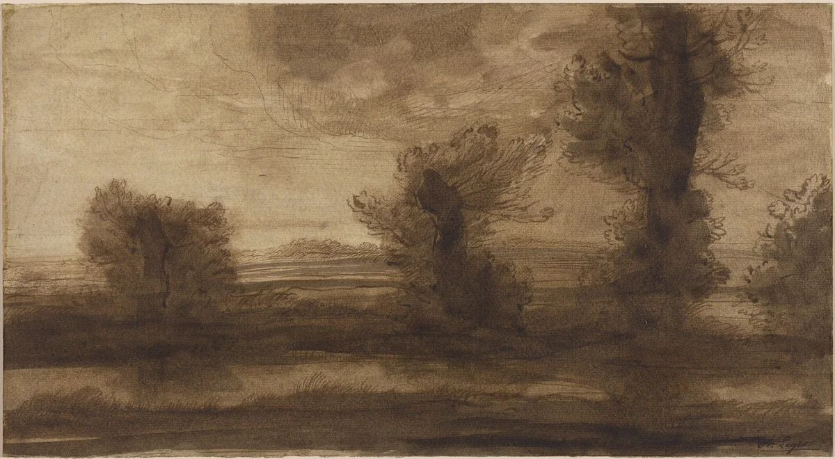 In the Marshes by Alphonse Legros, drawing, 1837-1911