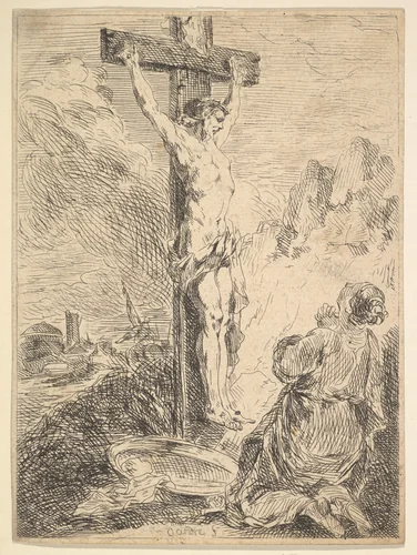 Mary Magdalene Praying at the Foot of the Cross by Michel François Dandré-Bardon, print, 1720-1783