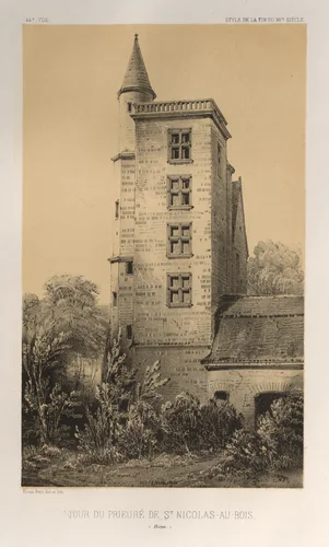 Architecture Pittoresque ou Monuments des xveme. Et xvieme. Siecles: Chateaux De France des XV et XVI Siecles: Pl. 44, Tour Du Prieuré De St. Nicolas-Au-Bois (Aisne) by Victor Petit, print, 1860