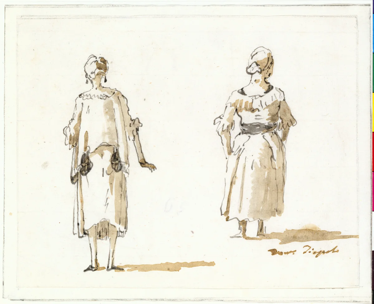 Caricature of Two Women Seen From Behind by Giovanni Domenico Tiepolo, drawing, 1771-1800