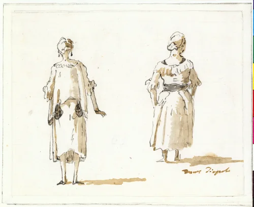 Caricature of Two Women Seen From Behind by Giovanni Domenico Tiepolo, drawing, 1771-1800