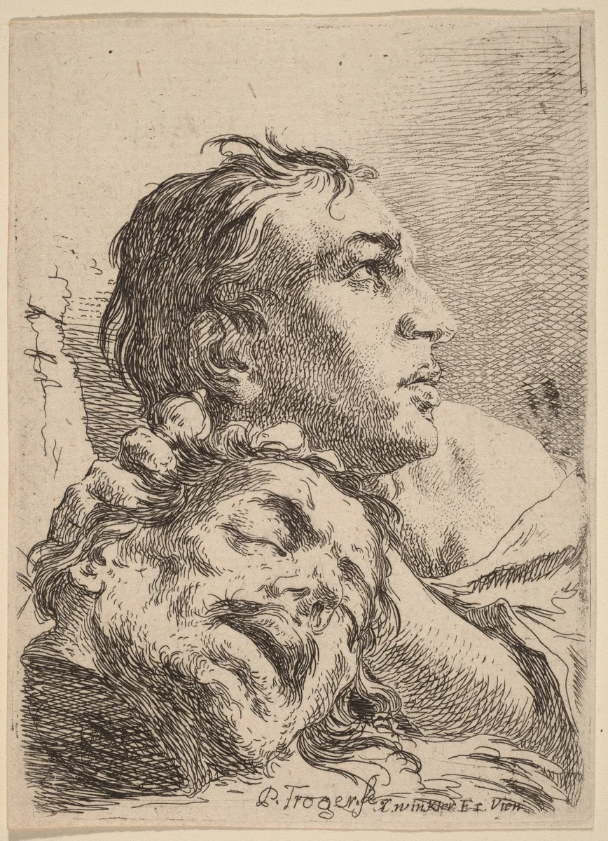 David with the Head of Goliath by Paul Troger, print, 1720-1729