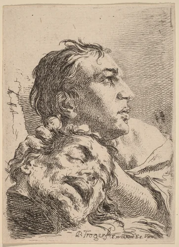 David with the Head of Goliath by Paul Troger, print, 1720-1729