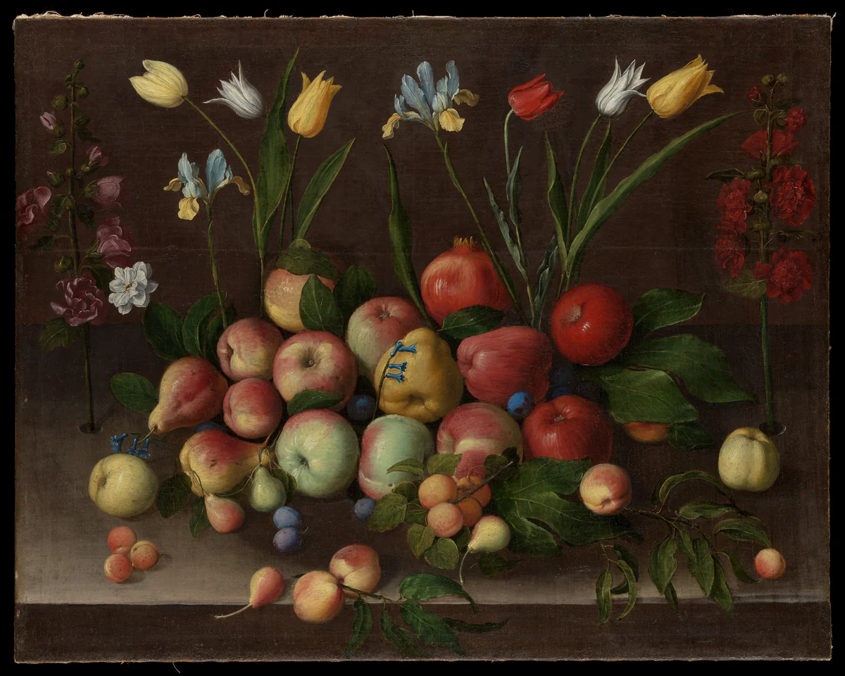Fruit and Flowers by Orsola Maddalena Caccia, painting, 1625-1635