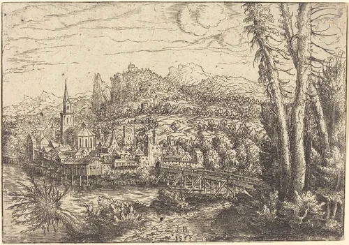 View of a City near a River by Hanns Lautensack, print, 1553