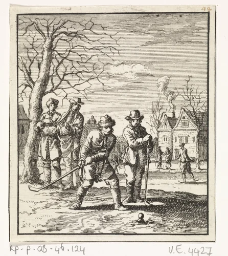 Kolfspelende jongens by Jan Luyken, print, 1712
