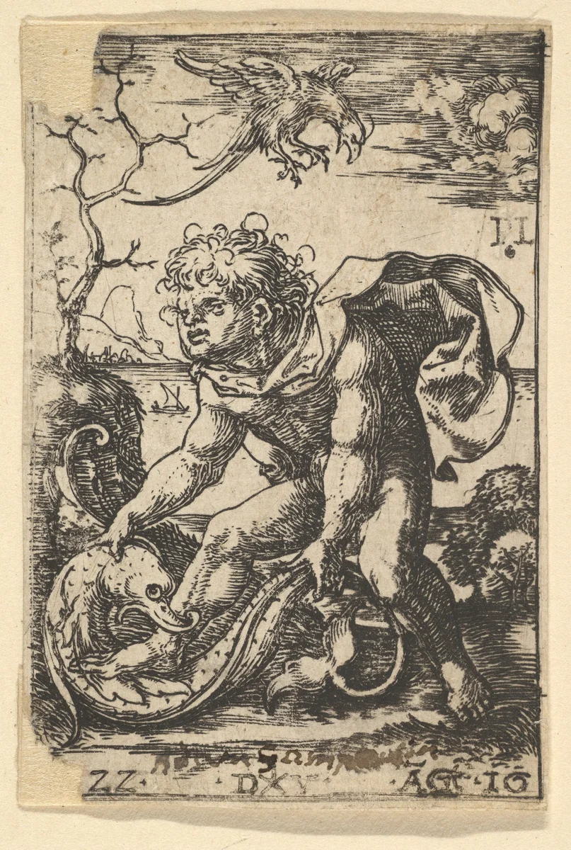 Man with a Fish by Dirck Vellert, print, 1522
