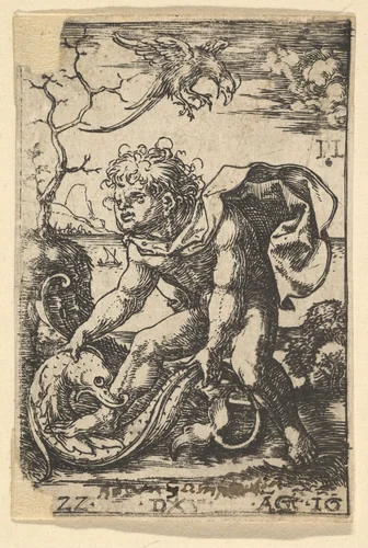 Man with a Fish by Dirck Vellert, print, 1522