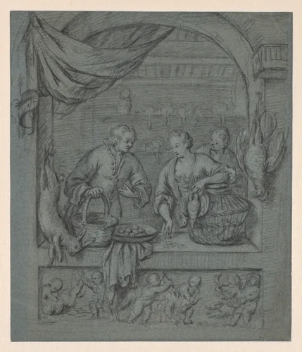 The Bird Seller by Willem van Mieris, drawing, 1695-1715