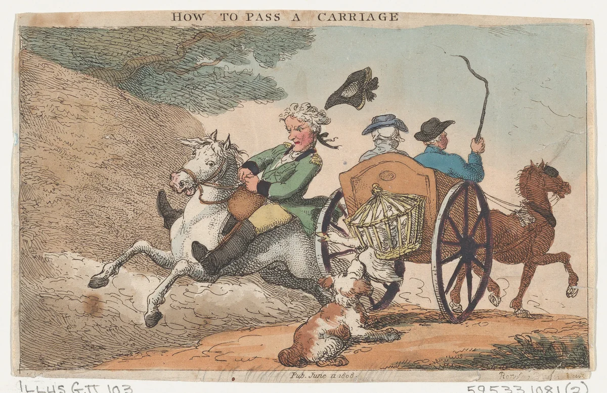 How to Pass a Carriage by Thomas Rowlandson, print, 1808