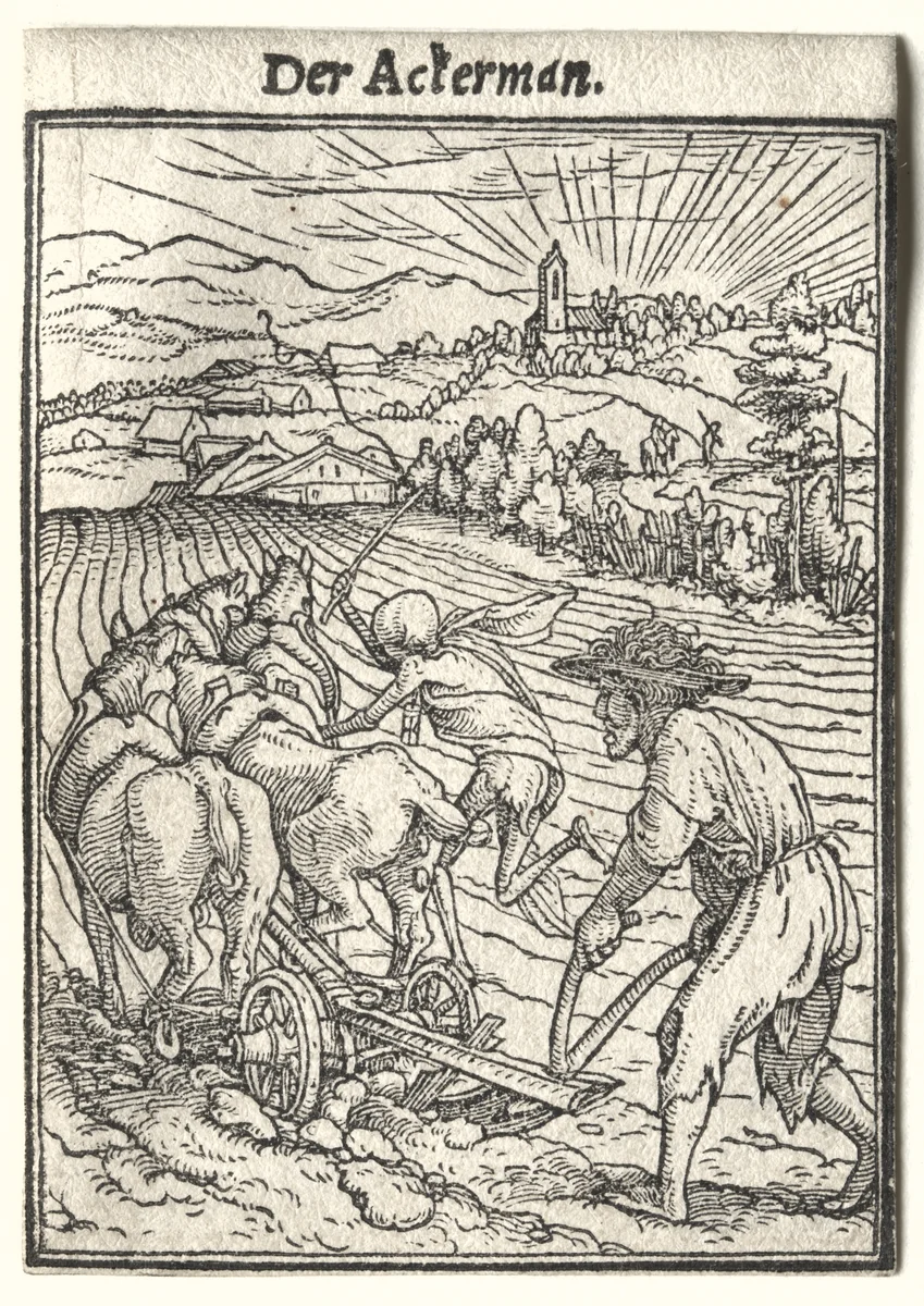 Dance of Death: The Ploughman by Hans Holbein the Younger, print, 1521-1531