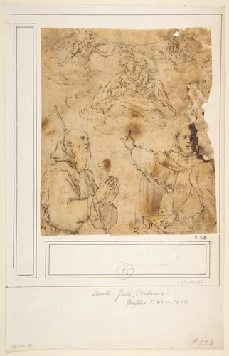 Virgin and Child with two angels appearing to two saints by Fabrizio Santafede, drawing, 1575-1623