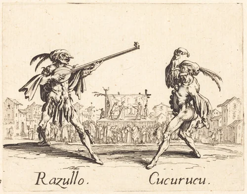 Razullo and Cucurucu by Jacques Callot, print, 1622