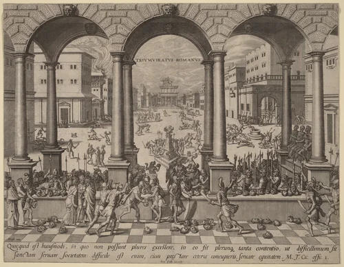 The Massacre under the Roman Triumvirate by Hans Vredeman de Vries, print, 1500-1599