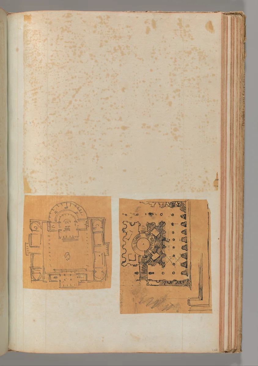 Page from a Scrapbook containing Drawings and Several Prints of Architecture, Interiors, Furniture and Other Objects by Charles Percier, book, 1795-1805