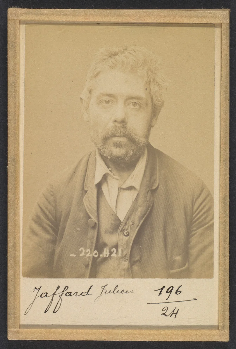 Jaffard. Julien, Ludovic. 37 ans, né le 31/5/57 à Lesterps (Charente). Journalier. Anarchiste. 2/7/94. by Alphonse Bertillon, photograph, 1894