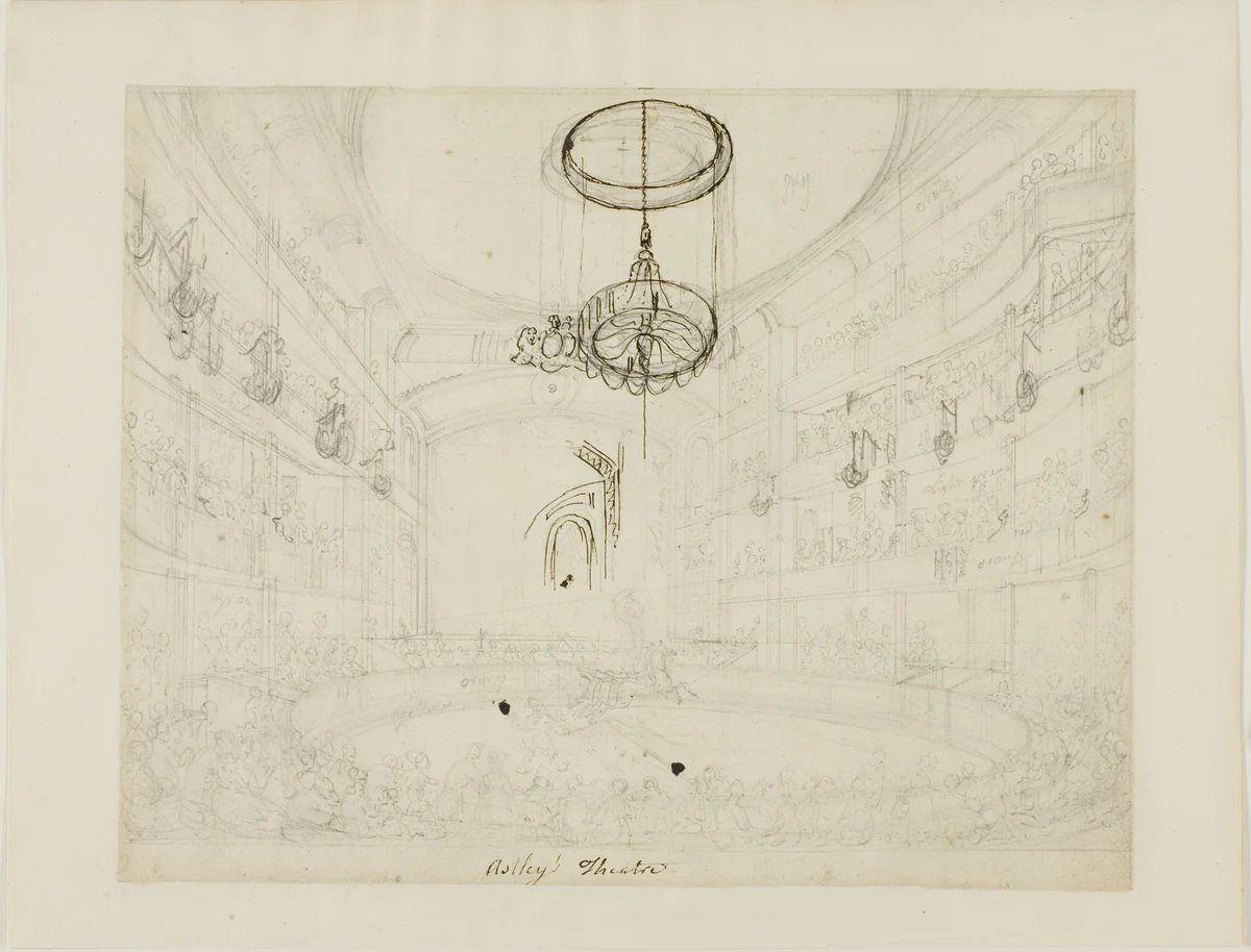 Study for Astley's Theatre (recto); Study for Crystal Chadeliers in Astley's Amphiteatre (verso) by Augustus Charles Pugin
Thomas Rowlandson, drawing, 1807-1808