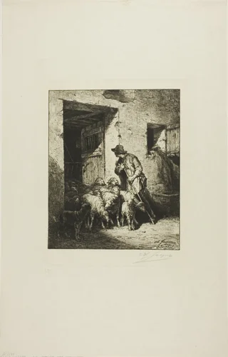 Letting the Sheep Out by Charles-Émile Jacque, print, 1876