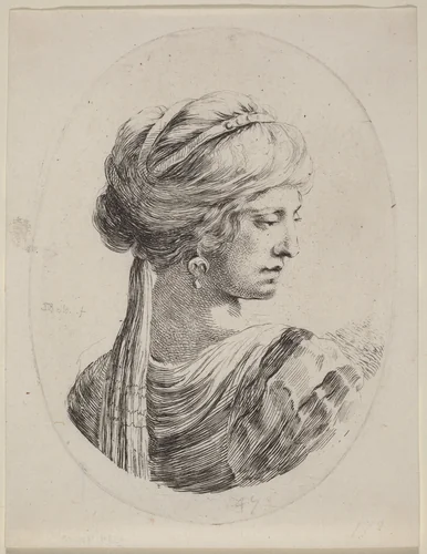 Sultaness in a Veiled Turban, Seen from Behind by Stefano della Bella, print, 1649-1650