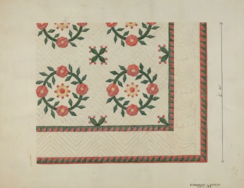 Quilted Applique Coverlet by Edward L. Loper, index of american design, 1936