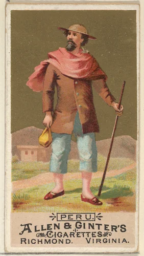 Peru, from the Natives in Costume series (N16) for Allen & Ginter Cigarettes Brands by Allen & Ginter, print, 1886