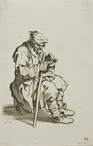 Seated Beggar Eating, plate 24 from The Beggars by Jacques Callot, print, 1617-1627