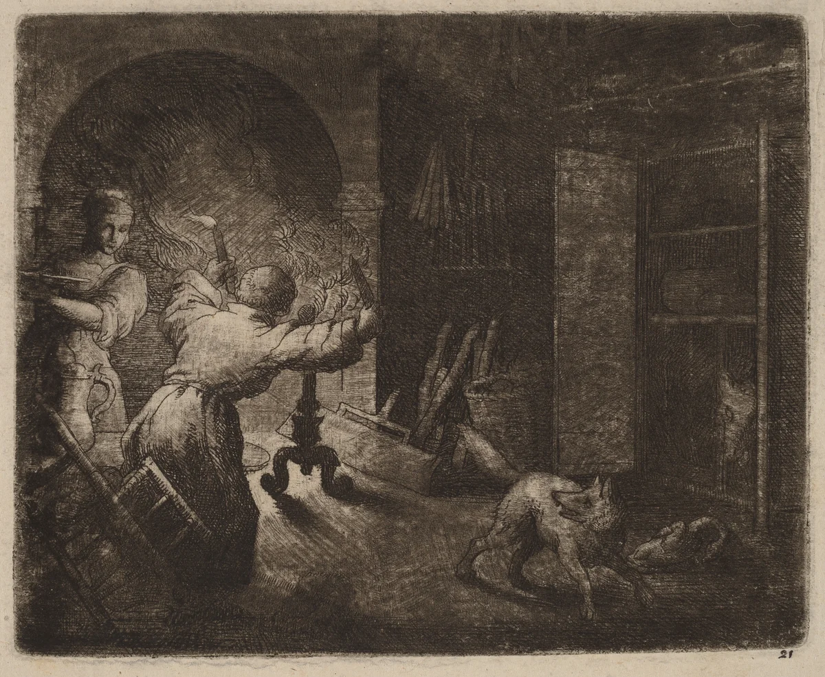 Reynard Steals a Capon from the Pastor by Allart van Everdingen, print, 1645-1656