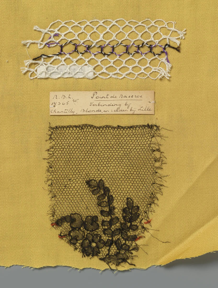 Staal kloskant met grove draad als voorbeeld van de verbindende raccroc-steek by anonymous, other, 1900-1930