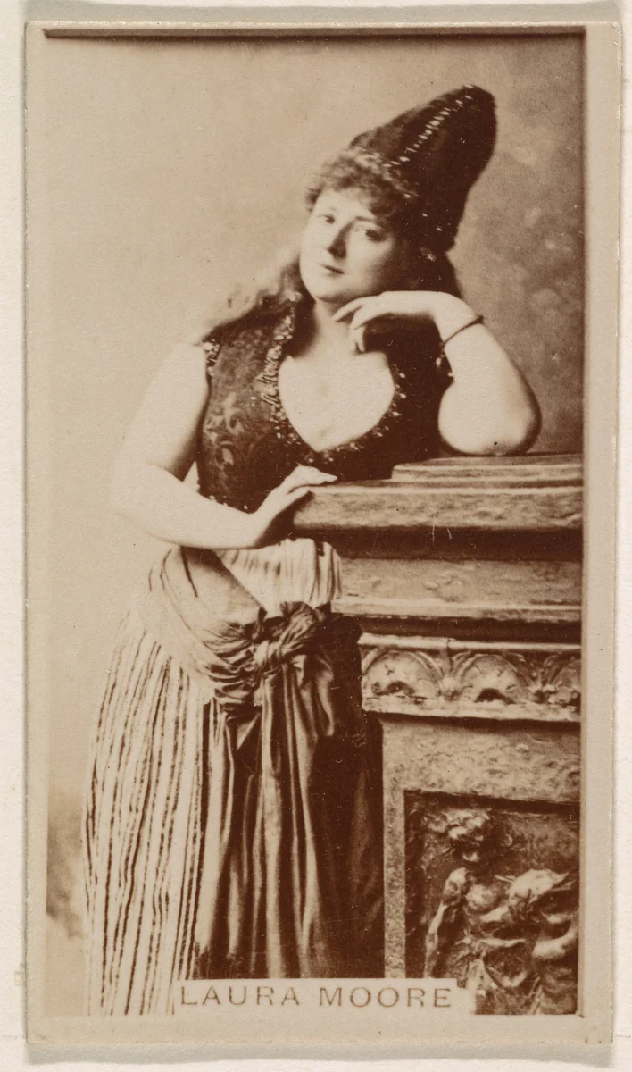 Laura Moore, from the Actresses series (N245) issued by Kinney Brothers to promote Sweet Caporal Cigarettes by Kinney Brothers Tobacco Company, photograph, 1890