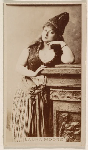 Laura Moore, from the Actresses series (N245) issued by Kinney Brothers to promote Sweet Caporal Cigarettes by Kinney Brothers Tobacco Company, photograph, 1890