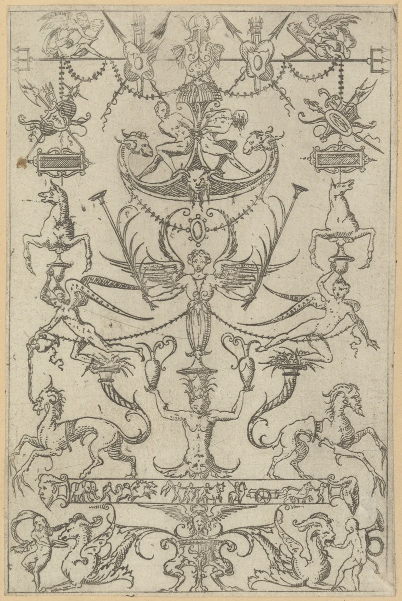 Grotesque Panel by Jacques Androuet du Cerceau, print, 1550