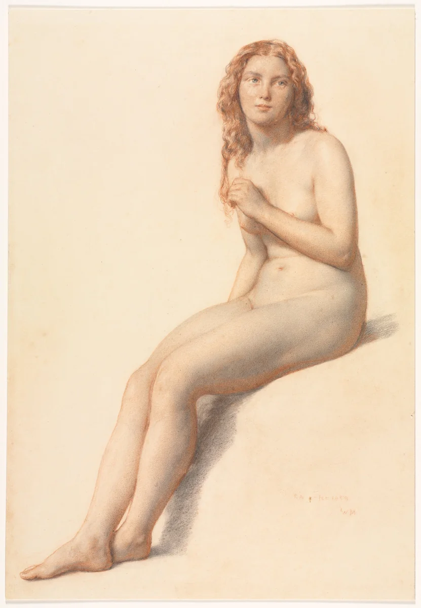 Female Nude, Seated, Three Quarter View from Front by William Mulready, drawing, 1859