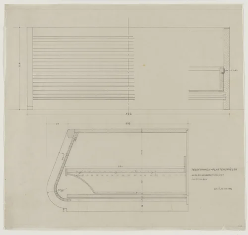 Design for Telefunken Record Player, Elevations and two sections by Lilly Reich, mies van der rohe archive, 1938