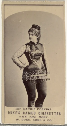 Card Number 387, Carrie Perkins, from the Actors and Actresses series (N145-5) issued by Duke Sons & Co. to promote Cameo Cigarettes by W. Duke, Sons & Co., photograph, 1880-1889