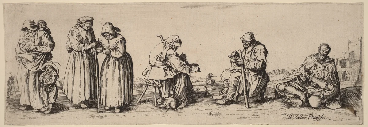 Six Men and Women Beggars by Wenceslaus Hollar, print, 1630