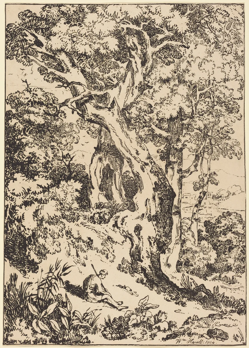 Study of Trees and Shrubs with Seated Figure by William Havell, print, 1804