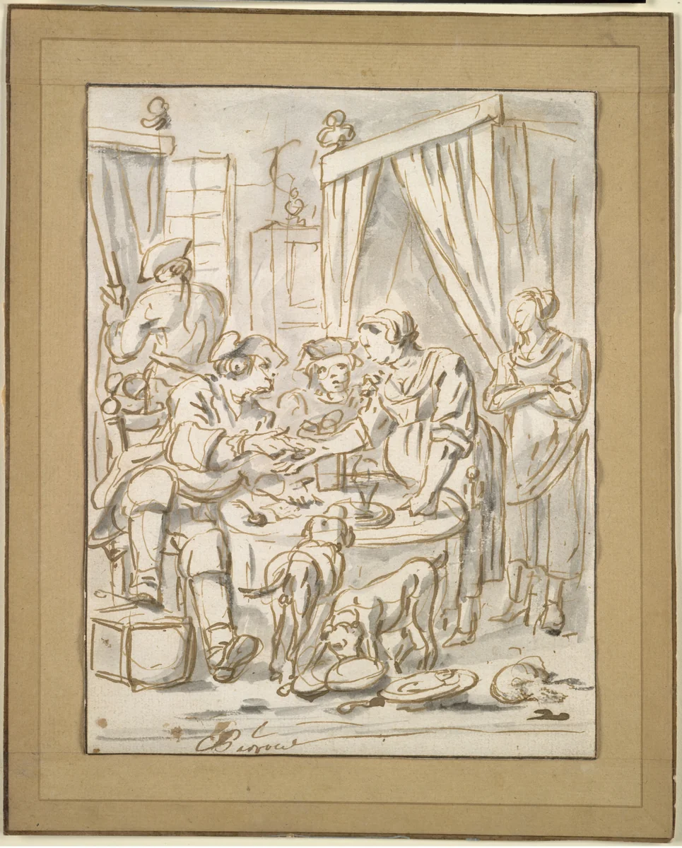 Interior Scene with Soldiers at a Table by Charles Parrocel, drawing, 1725-1745