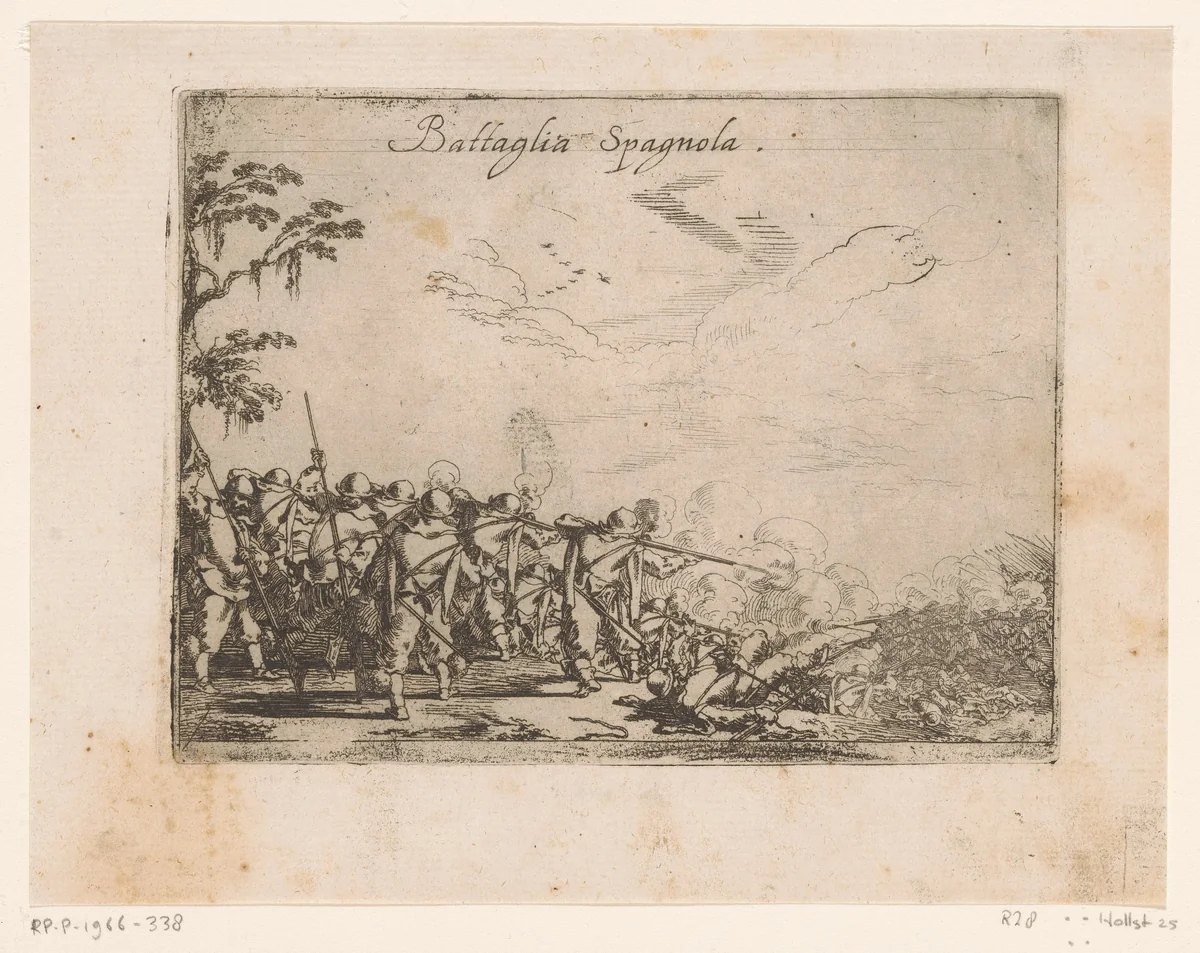 Spanjaarden in een veldslag by Johann Wilhelm Baur, print, 1633