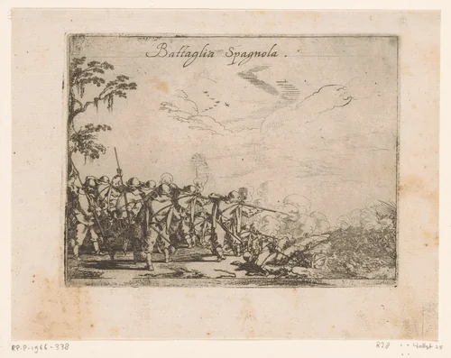 Spanjaarden in een veldslag by Johann Wilhelm Baur, print, 1633