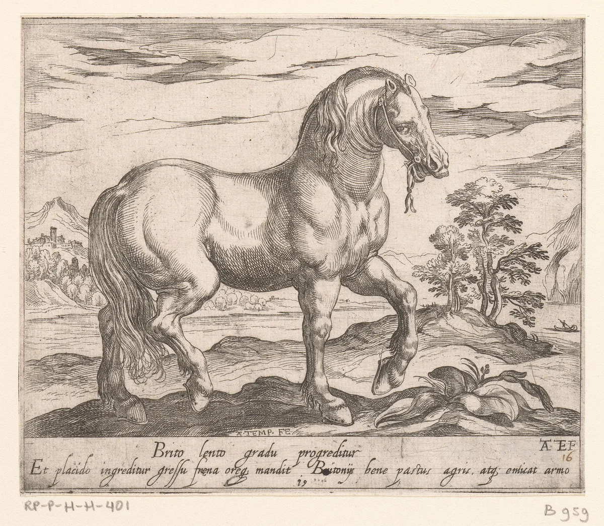 Staand paard naar rechts gewend by Unknown, print, 1590