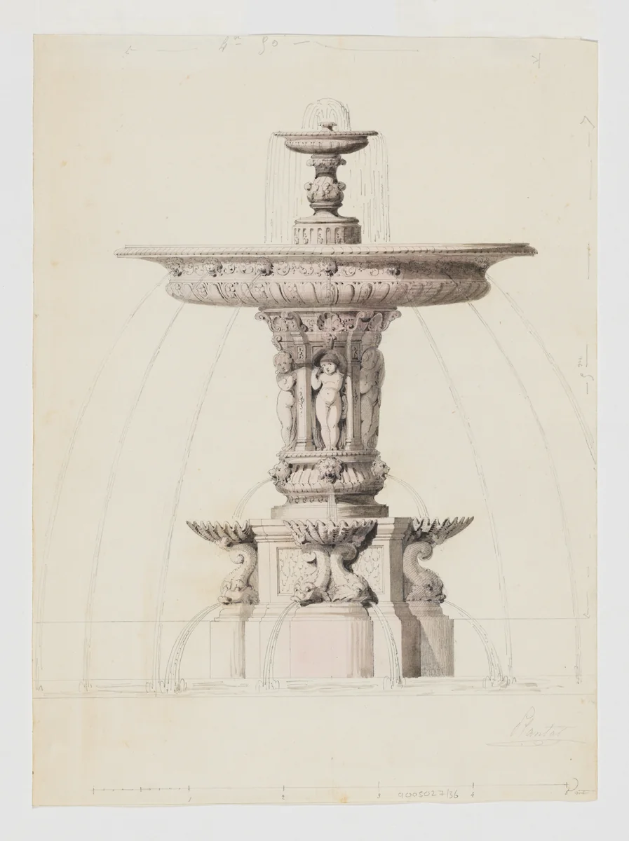Design for a Fountain by Jean-Baptiste Louis Plantar, drawing, 1840-1880