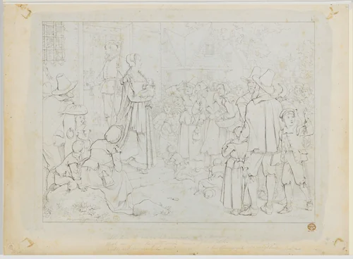 The Market Place, from Nathaniel Hawthorne's "The Scarlet Letter" by Felix Darley, drawing, 1874-1884