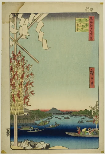 Asakusa River, Great Riverbank, Miyato River (Asakusagawa Okawabata Miyatogawa), from the series "One Hundred Famous Views of Edo (Meisho Edo hyakkei)" by Utagawa Hiroshige (歌川広重), print, 1857