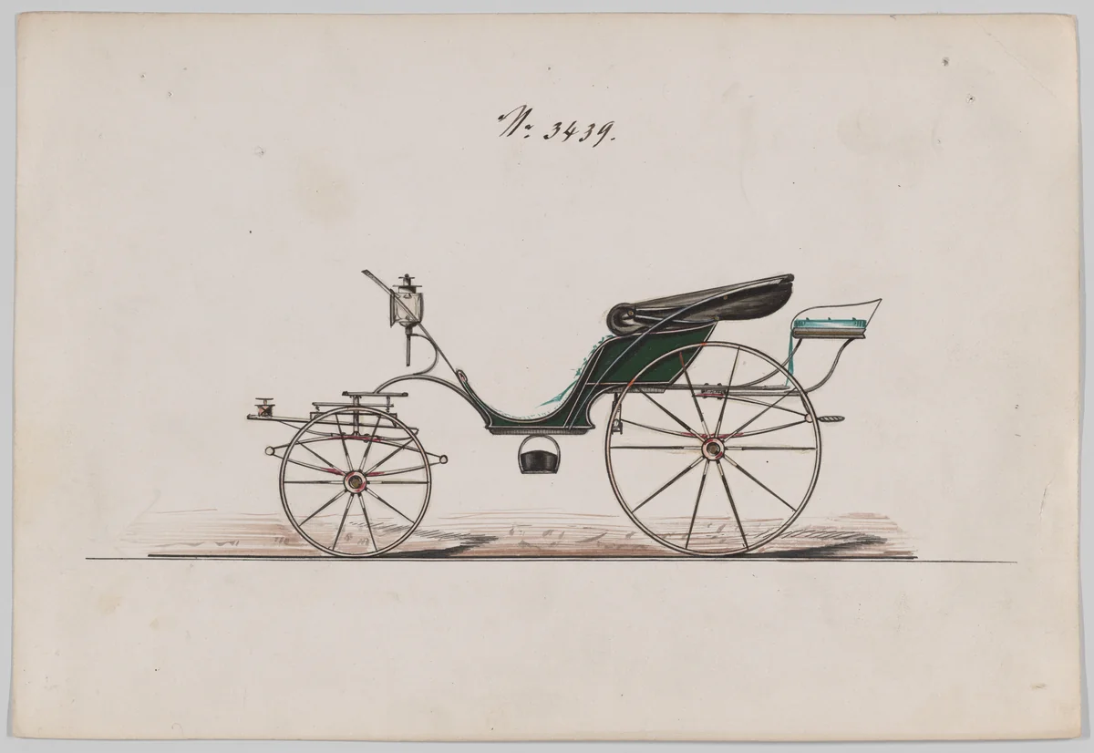 Design for Pony Phaeton, no. 3439 by Brewster & Co., drawing, 1878