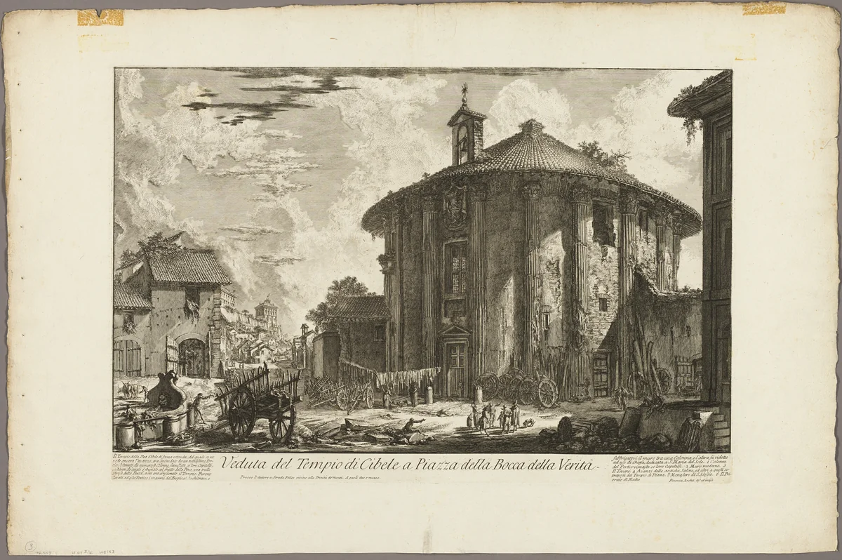 View of the Temple of Cybele in the Piazza of the Bocca della Verità, from Views of Rome by Giovanni Battista Piranesi, print, 1750-1759