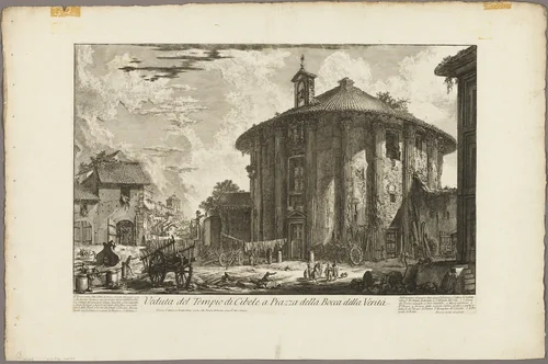 View of the Temple of Cybele in the Piazza of the Bocca della Verità, from Views of Rome by Giovanni Battista Piranesi, print, 1750-1759