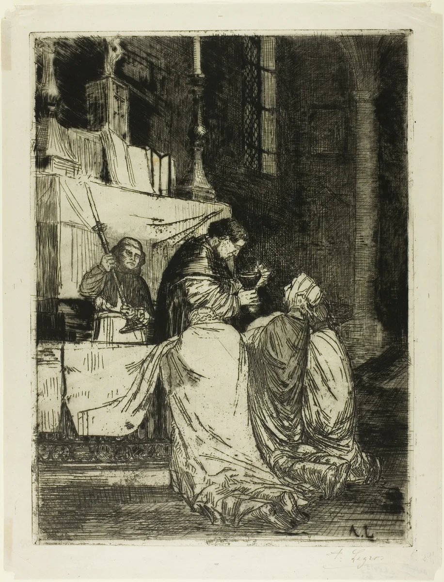 Communion in the Church of St. Médard by Alphonse Legros, print, 1856-1866